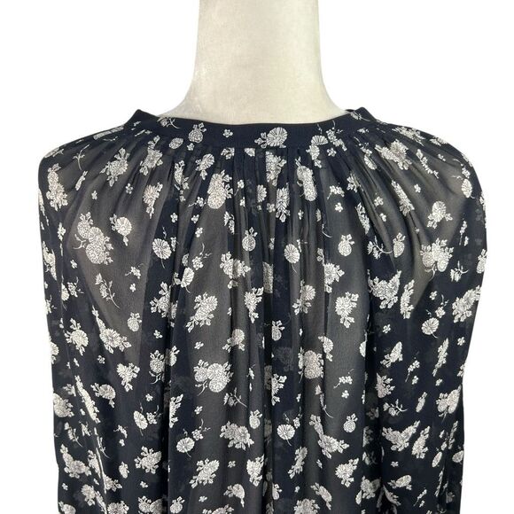 Vince Silk Blouse Size XSmall Semi-Sheer Floral Print - Picture 7 of 12